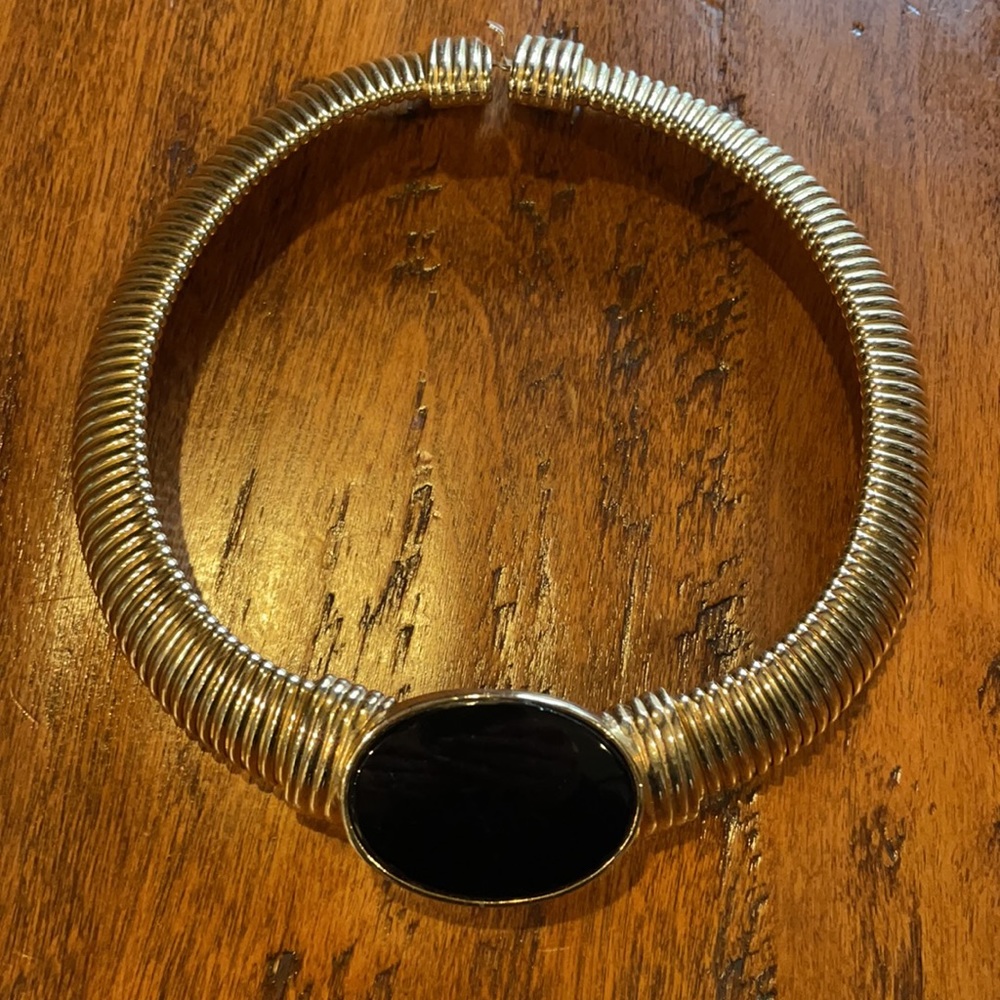 Gold-Tone Coil Necklace with Black Oval Pendant - Picture 3 of 3